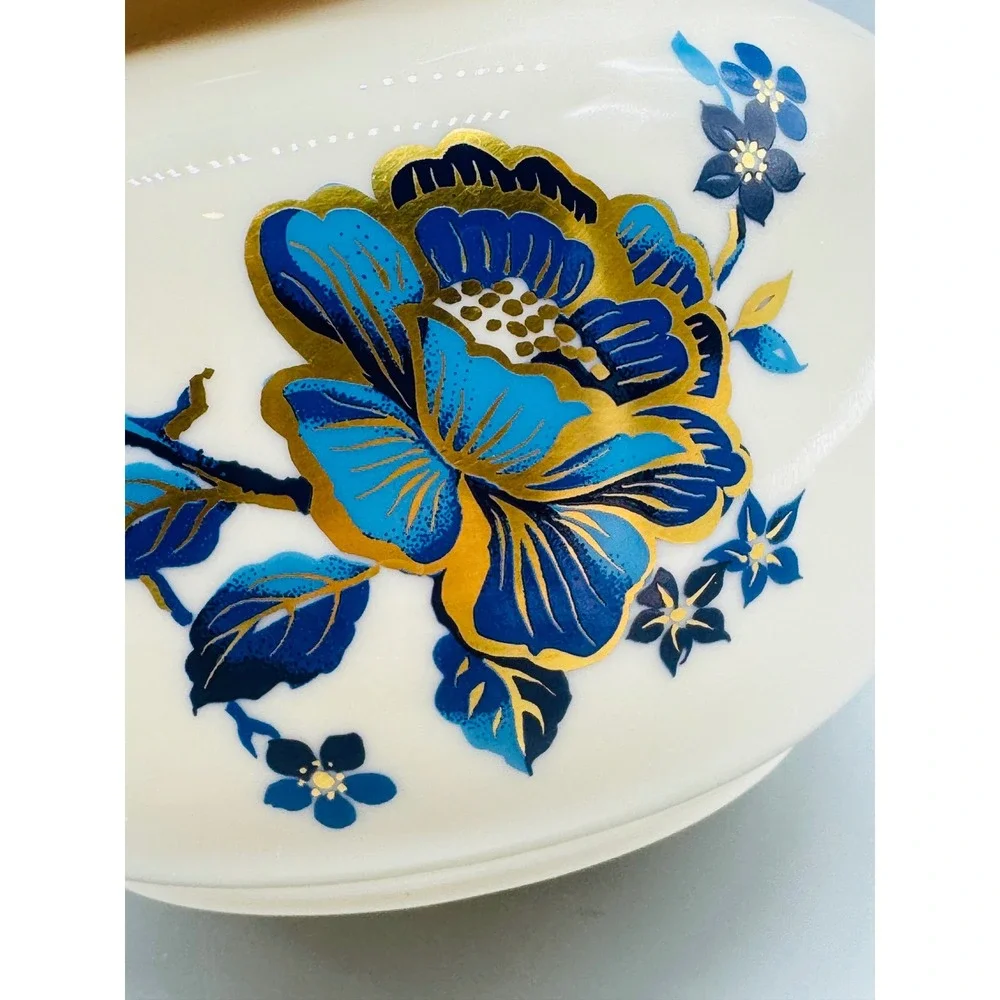 Lenox Pagoda Vase Cream Blue Gold Floral Chinoiserie Round Pot‎ Belly USA